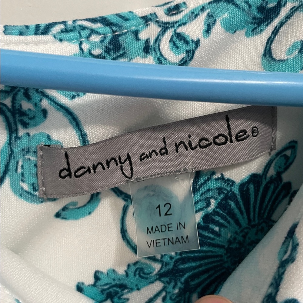 Danny & Nicole White and Teal Printed Midi Dress - Picture 8 of 8